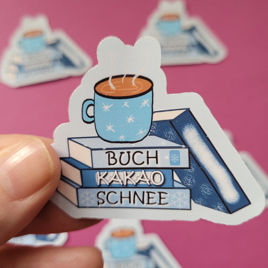 Sticker „Buch, Kakao, Schnee“ - Cozy Winterstimmung für Bücherfans ☕📚❄️