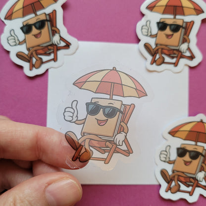 Sticker Buch im Liegestuhl klein transparent