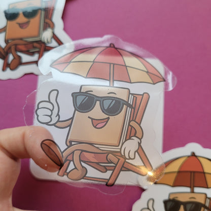Sticker Buch im Liegestuhl groß transparent