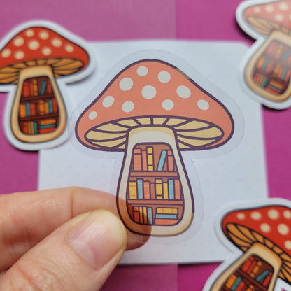 Sticker Fliegenpilz-Bücherregal klein transparent