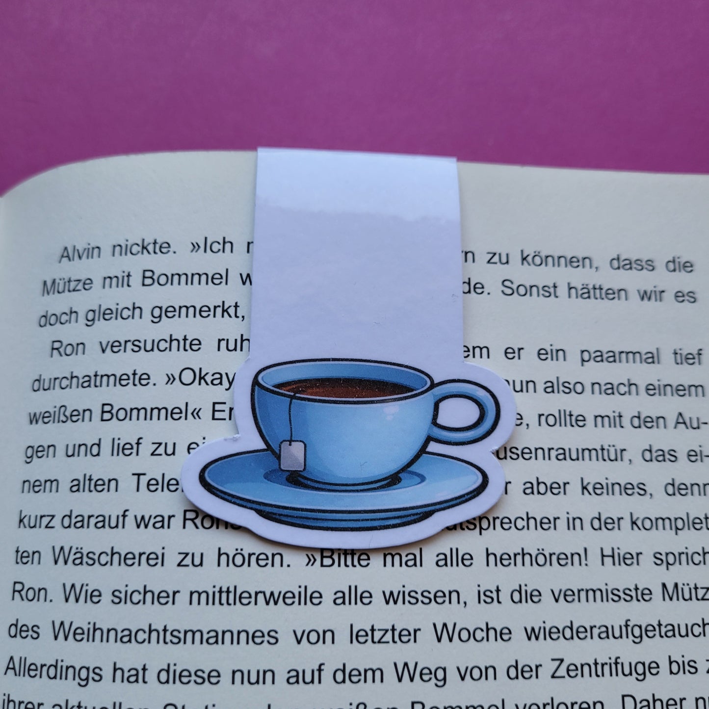 Magnet-Lesezeichen Teetasse blau glänzend