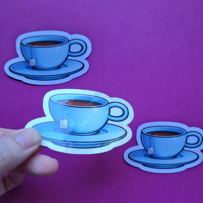 Sticker Teetasse blau groß glänzend