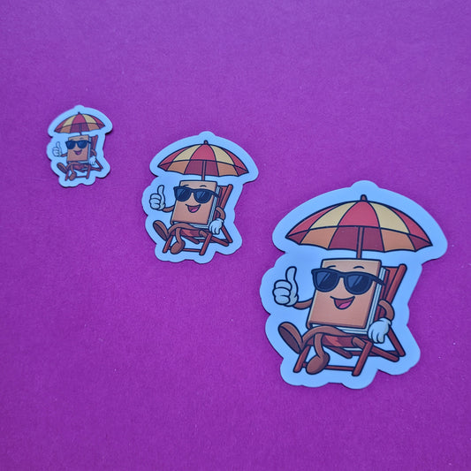 Sticker Buch im Liegestuhl