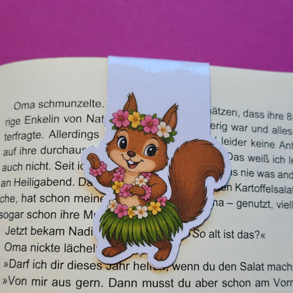 Magnet-Lesezeichen „Sommerhörnchen“ - Sonnige Lesestunden mit einem fröhlichen Begleiter 🐿️🌺📚☀️✨