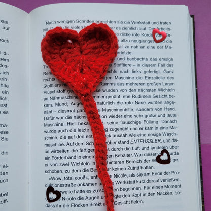 Häkel-Lesezeichen „Herz mit Glitzer“ ❤️✨