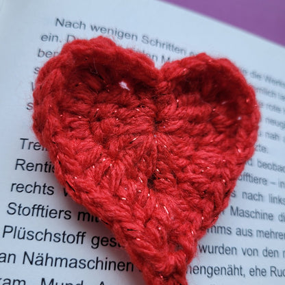 Häkel-Lesezeichen „Herz mit Glitzer“ ❤️✨