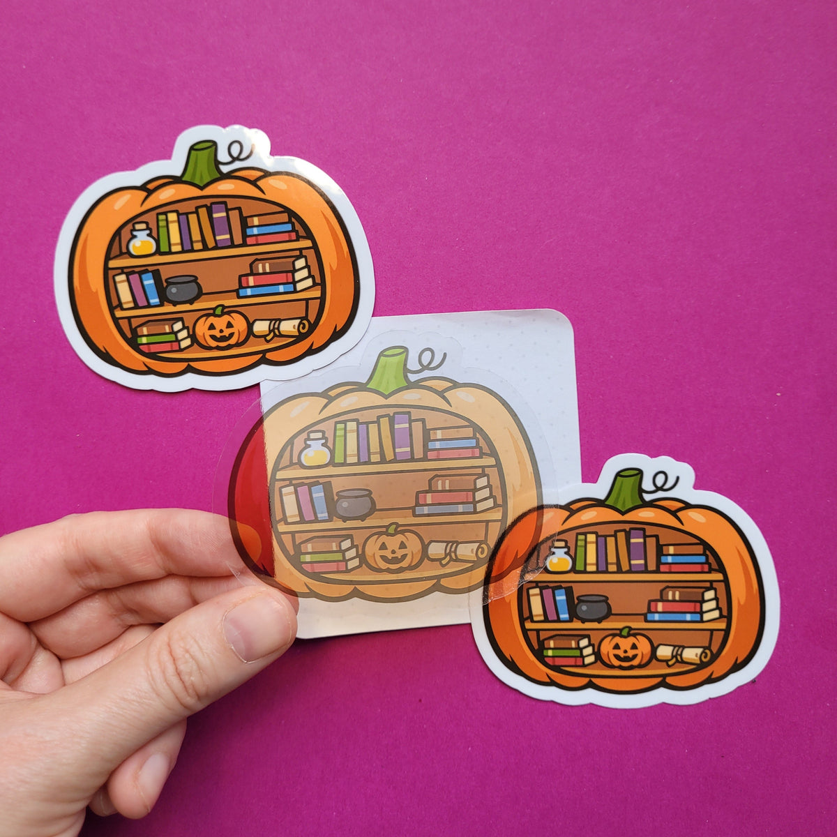 Sticker Kürbis-Bücherregal groß transparent