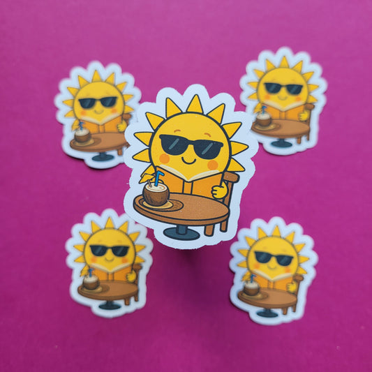 Sticker „Sunny im Lesecafé“ - Sonnige Lesepause mit Kokosdrink ☀️📚🥥