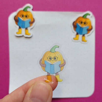 Sticker Kürby der lesende Kürbis Mini 3er-Set transparent