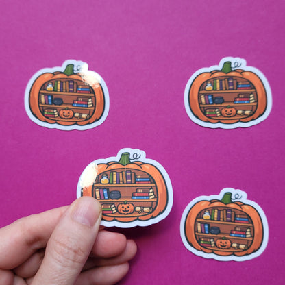 Sticker Kürbis-Bücherregal klein glänzend