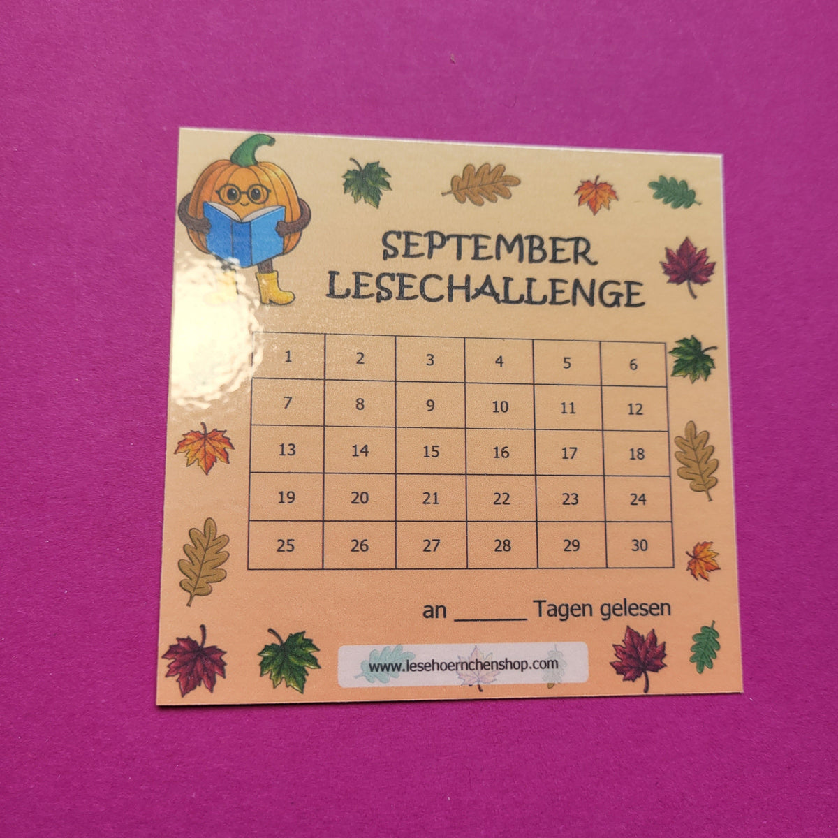 Lesetracker September Lesechallenge laminiert