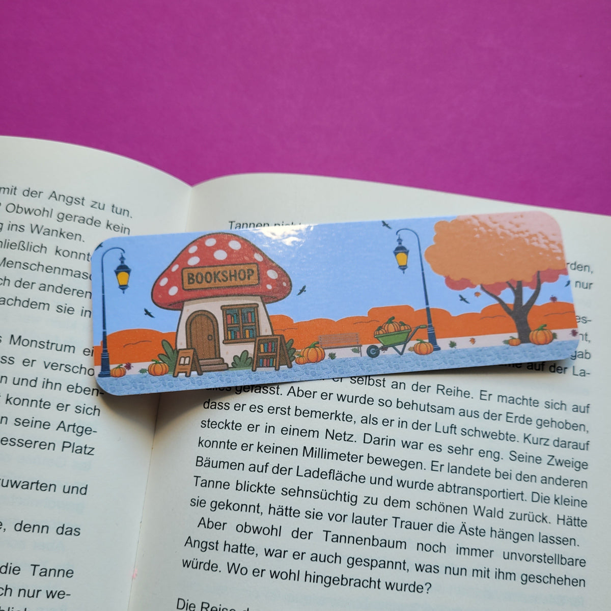 Standard-Lesezeichen Buchhandlung Fliegenpilz laminiert ohne Rand mit abgerundeten Ecken