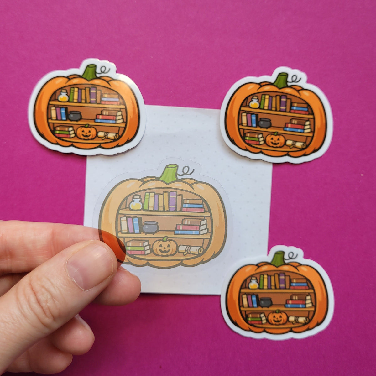 Sticker Kürbis-Bücherregal klein transparent
