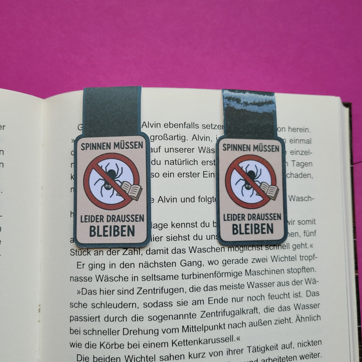 Magnet-Lesezeichen „Spinnen müssen leider draußen bleiben“