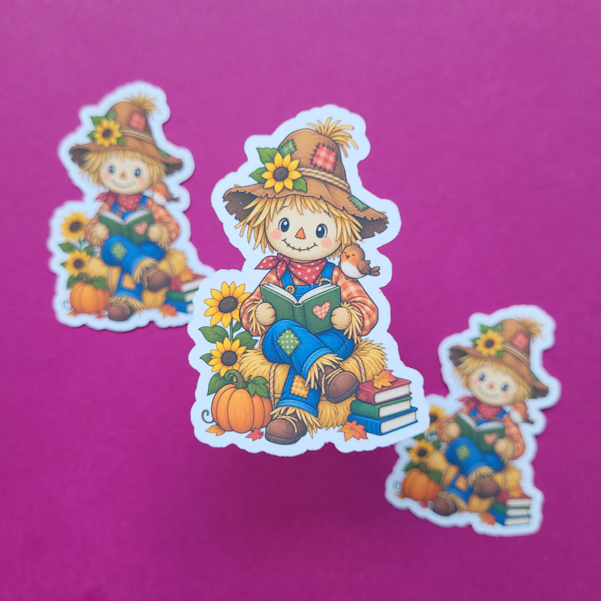 Sticker lesende Vogelscheuche groß matt