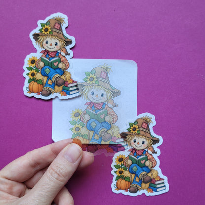 Sticker lesende Vogelscheuche groß transparent