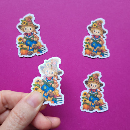 Sticker lesende Vogelscheuche klein glänzend