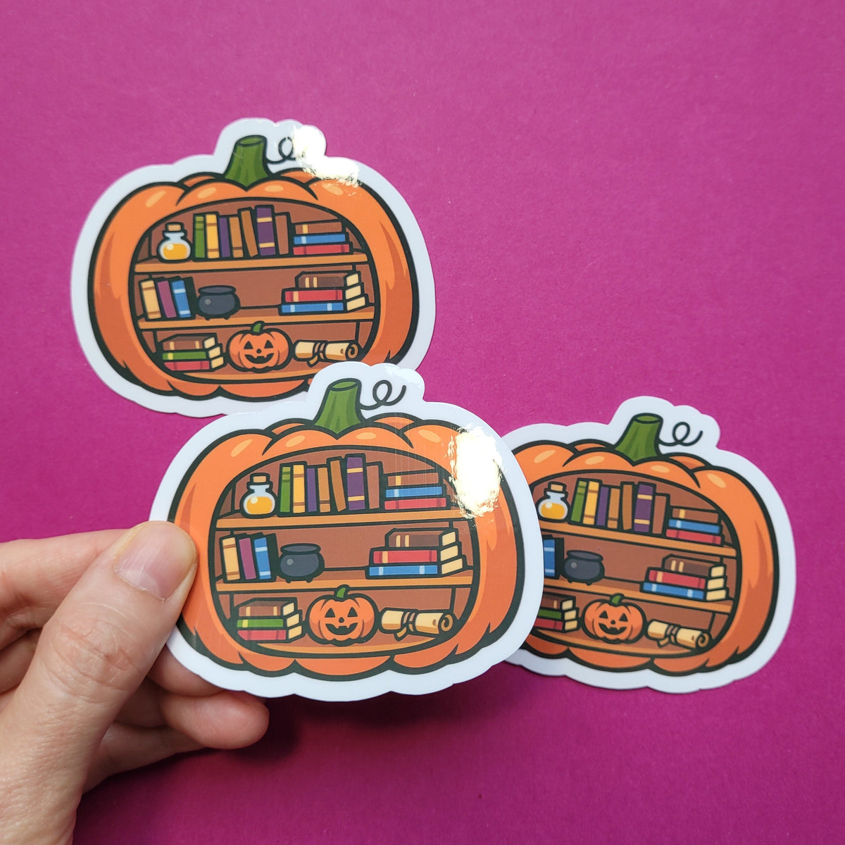 Sticker Kürbis-Bücherregal groß glänzend
