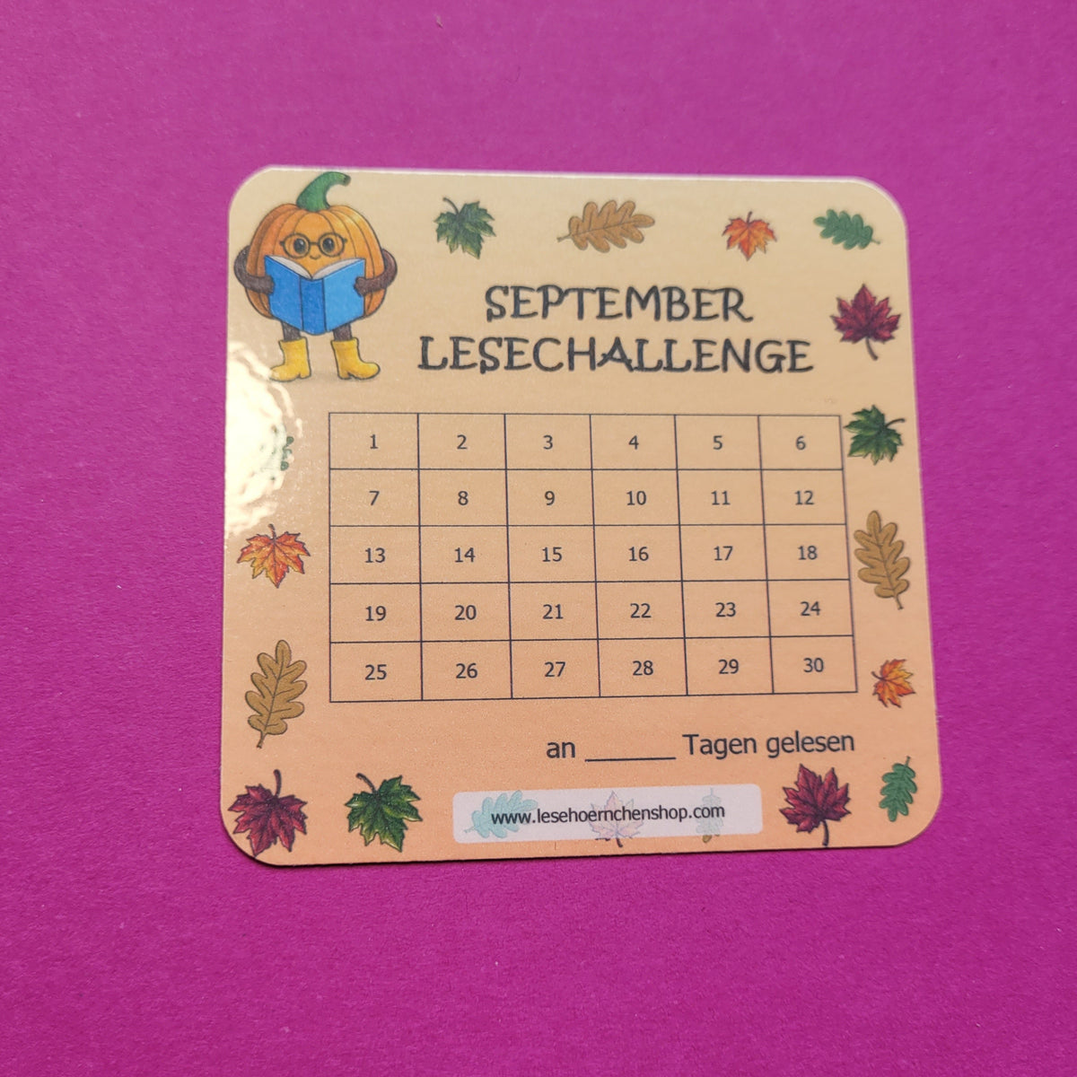 Lesetracker September Lesechallenge laminiert mit abgerundeten Ecken
