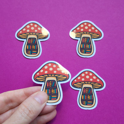 Sticker Fliegenpilz-Bücherregal klein glänzend