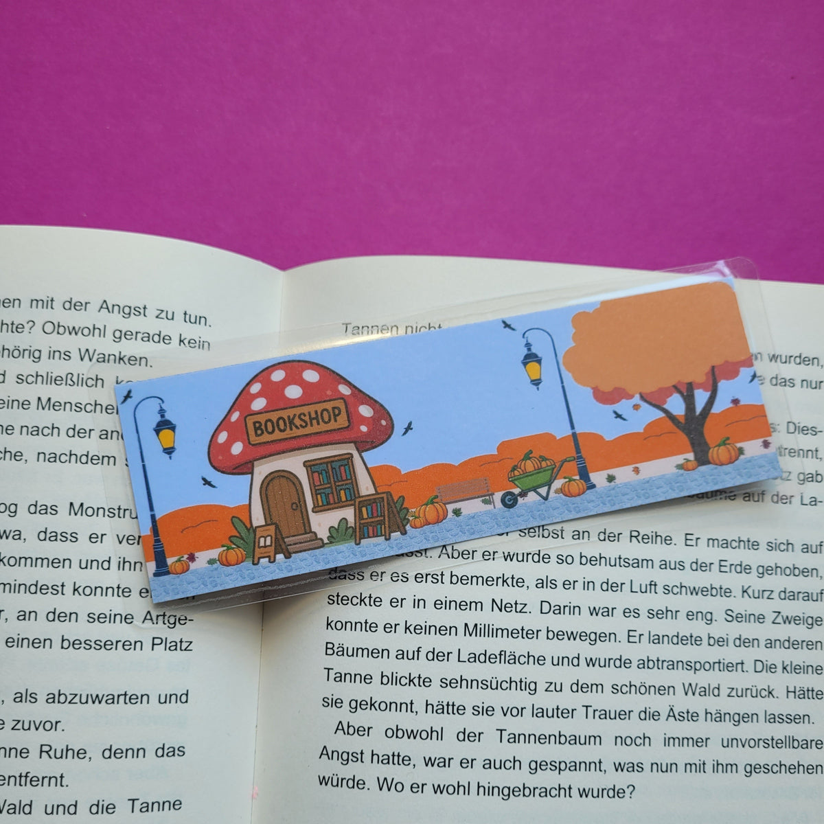 Standard-Lesezeichen Buchhandlung Fliegenpilz laminiert mit Rand