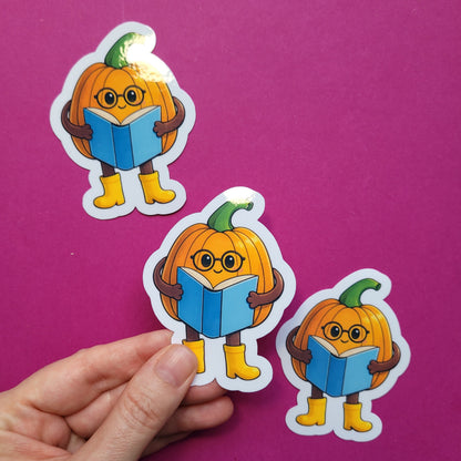 Sticker Kürby der lesende Kürbis groß glänzend